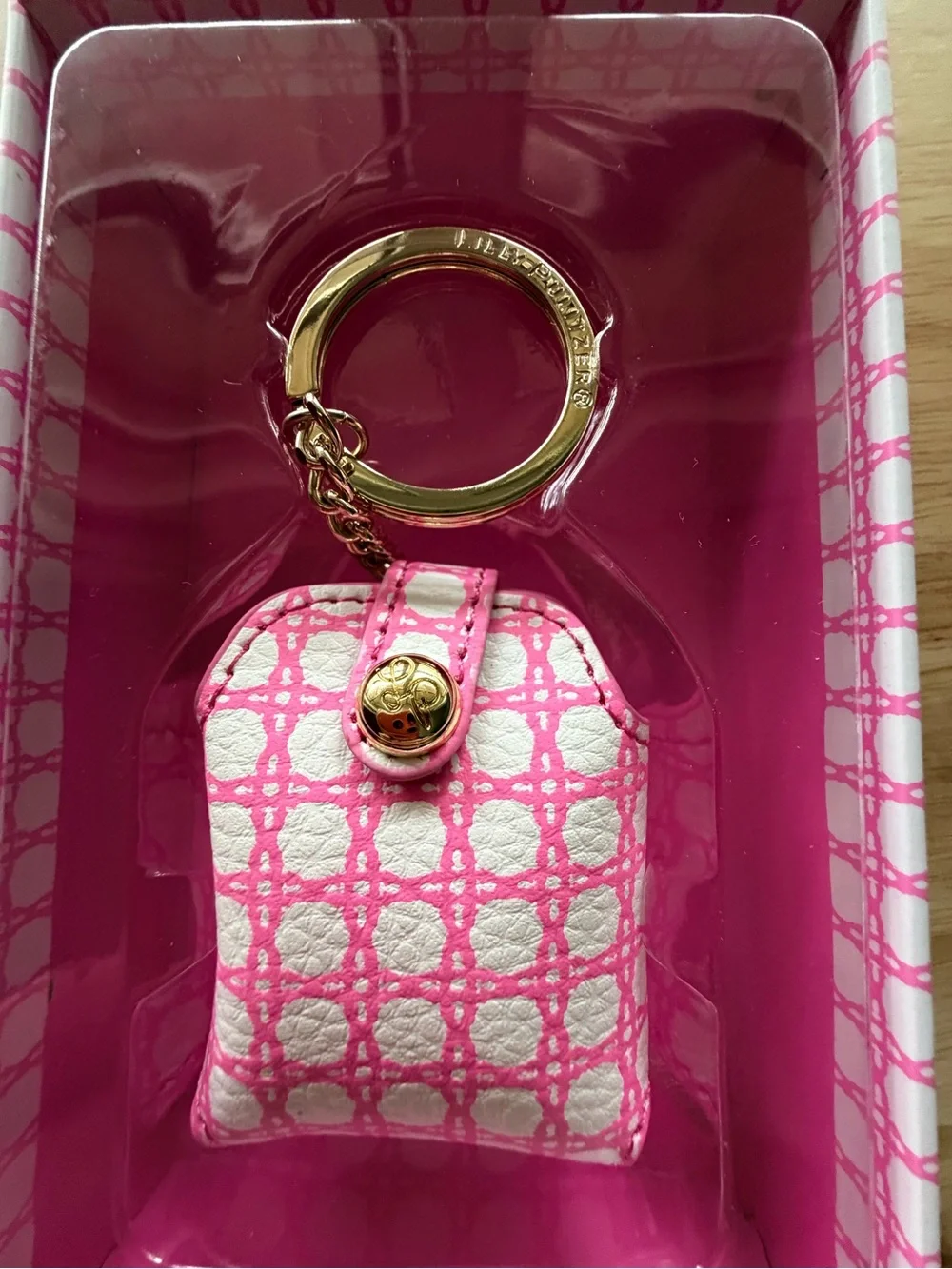 Lilly Pulitzer Pink and White Caning Earbud Case Keychain